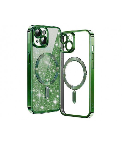 Husa iPhone 15, Crystal Glitter MagSafe cu Protectie La Camere, Green